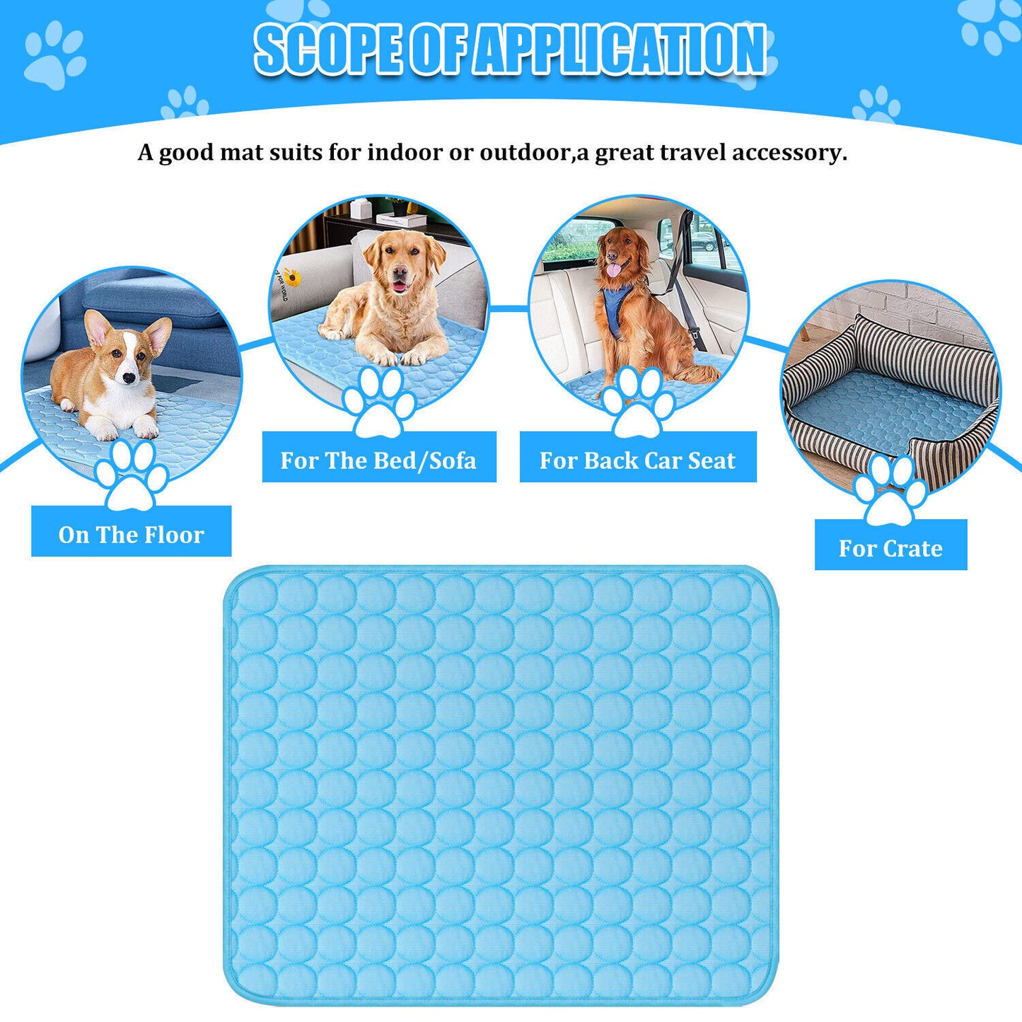 Self-Cooling Pet Mat for Dogs & Cats – Non-Toxic Gel, No Water or Refrigeration Needed, Pressure Activated Cooling Pad