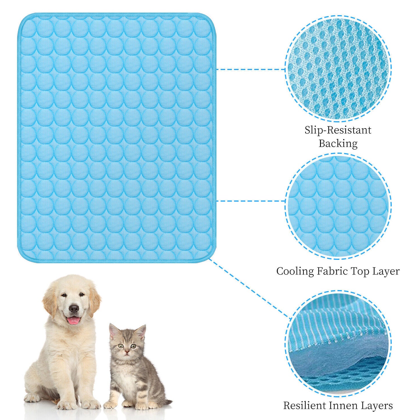 Self-Cooling Pet Mat for Dogs & Cats – Non-Toxic Gel, No Water or Refrigeration Needed, Pressure Activated Cooling Pad