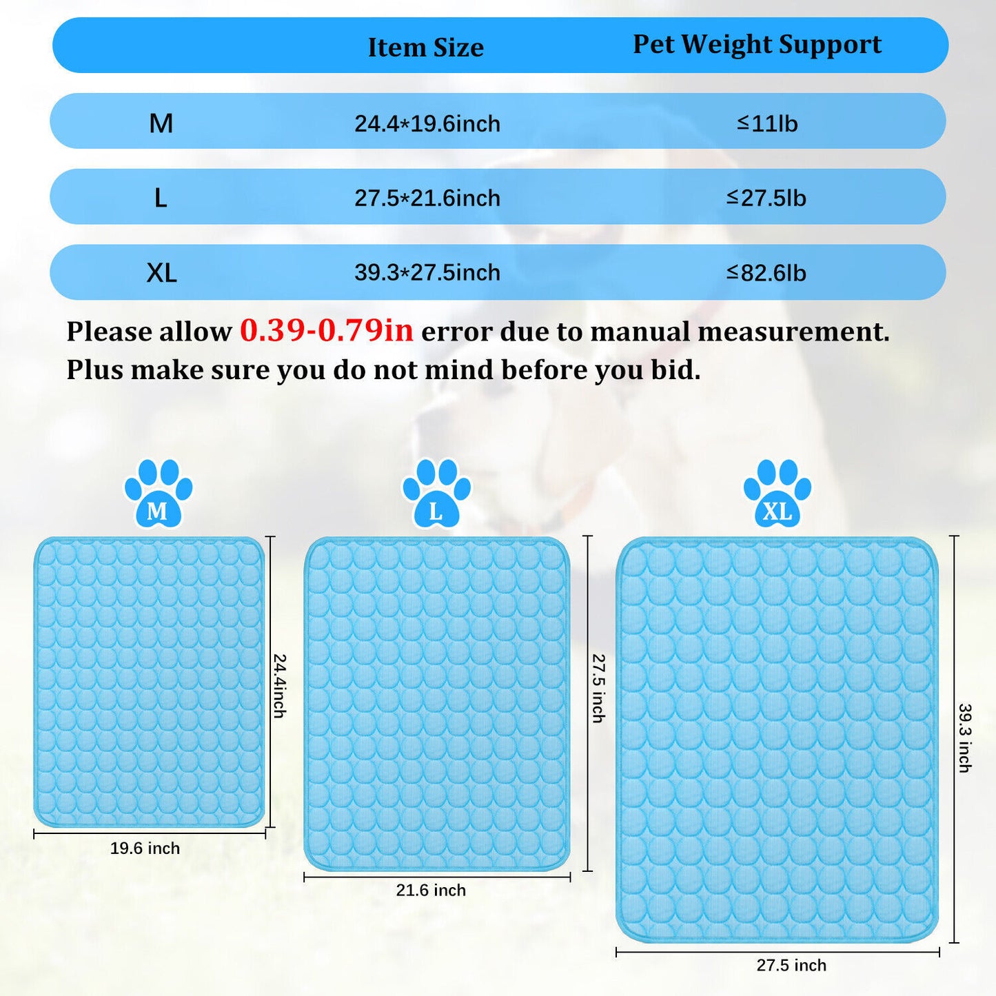 Self-Cooling Pet Mat for Dogs & Cats – Non-Toxic Gel, No Water or Refrigeration Needed, Pressure Activated Cooling Pad